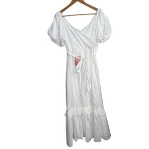 Ivy City Womens Dress XL White Swiss Dot Maxi Tiered Wrap Puff Sleeve Coquette